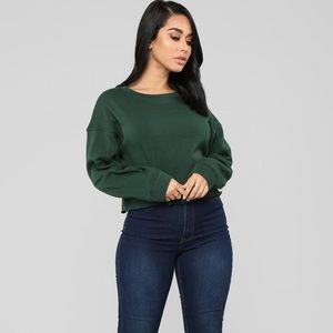 💚Fashion Nova Jasmine Raw Hem Sweatshirt-Hunter💚